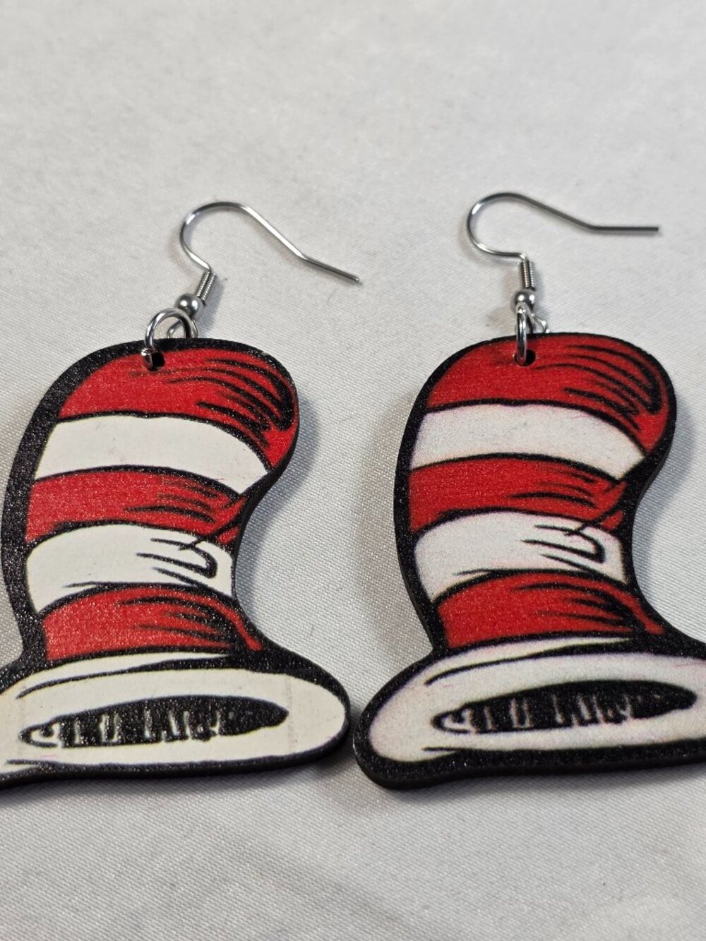 Cat in the Hat Striped Hat Dangle Earrings Dr. Seuss Read Across America Jewelry